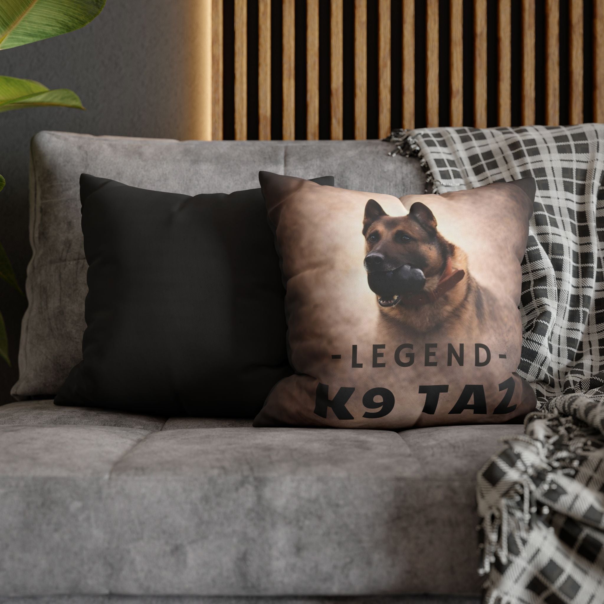 The "Legend Among Us" Square Pillowcase: Standing Watch So Others Can Rest Easy | K9 Taz