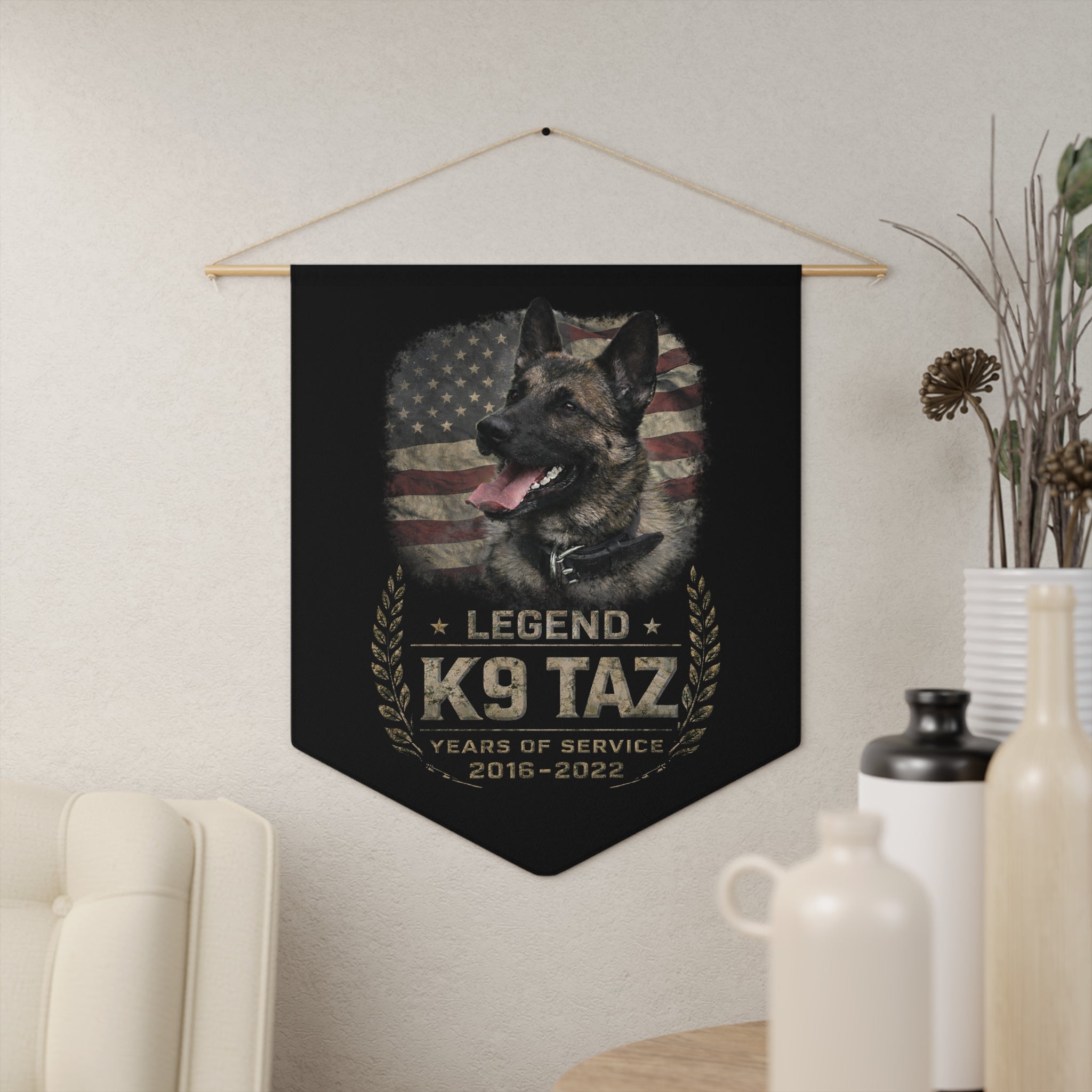The "Legendary Grit" Pennant: A Wall of Respect for a Working Dog Who Gave His All | K9 Taz