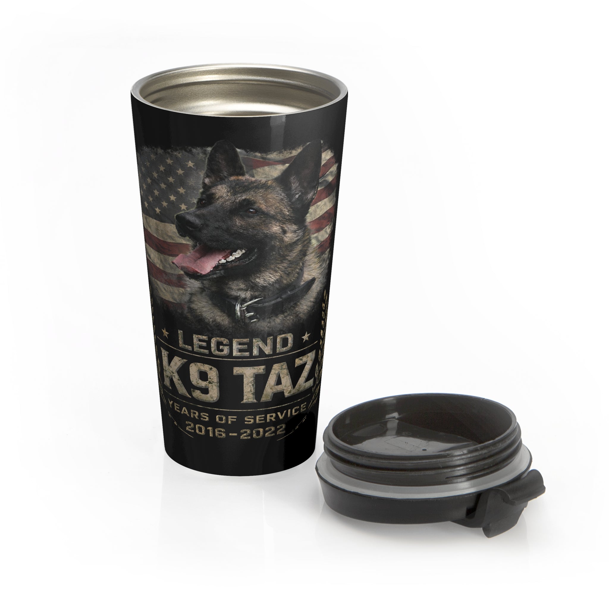 The "Legendary Grit" Stainless Steel Travel Mug: Fuel for the Journey | Retired Police Dog Tribute | K9 Taz