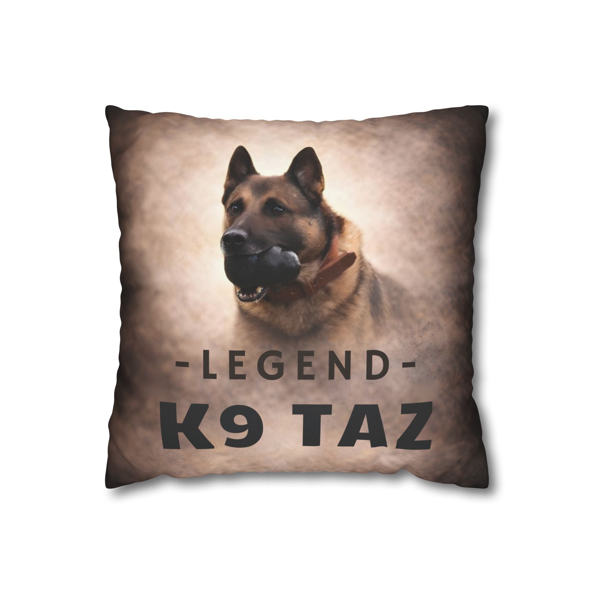 The "Legend Among Us" Square Pillowcase: Standing Watch So Others Can Rest Easy | K9 Taz