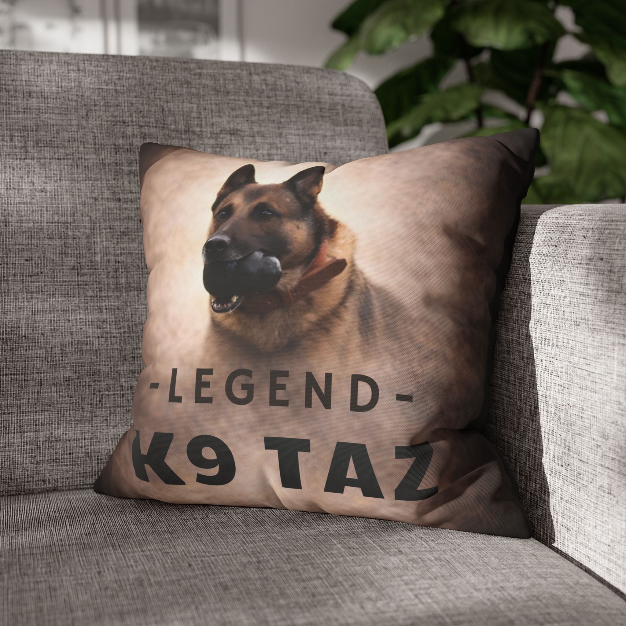 The "Legend Among Us" Square Pillowcase: Standing Watch So Others Can Rest Easy | K9 Taz